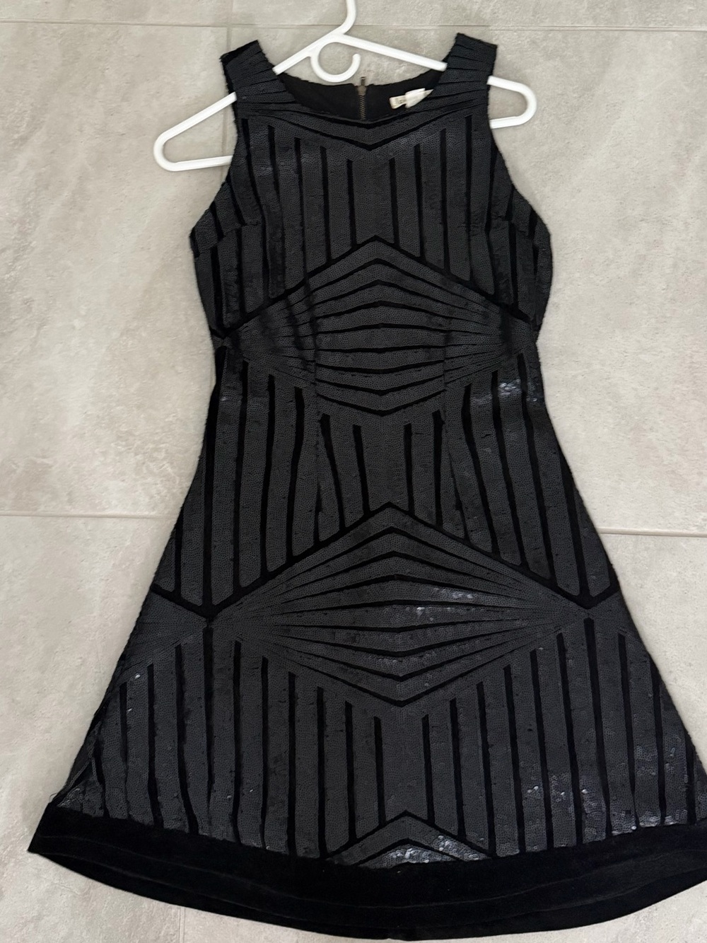 Love Riche Black Geometric Sequin A-Line Dress